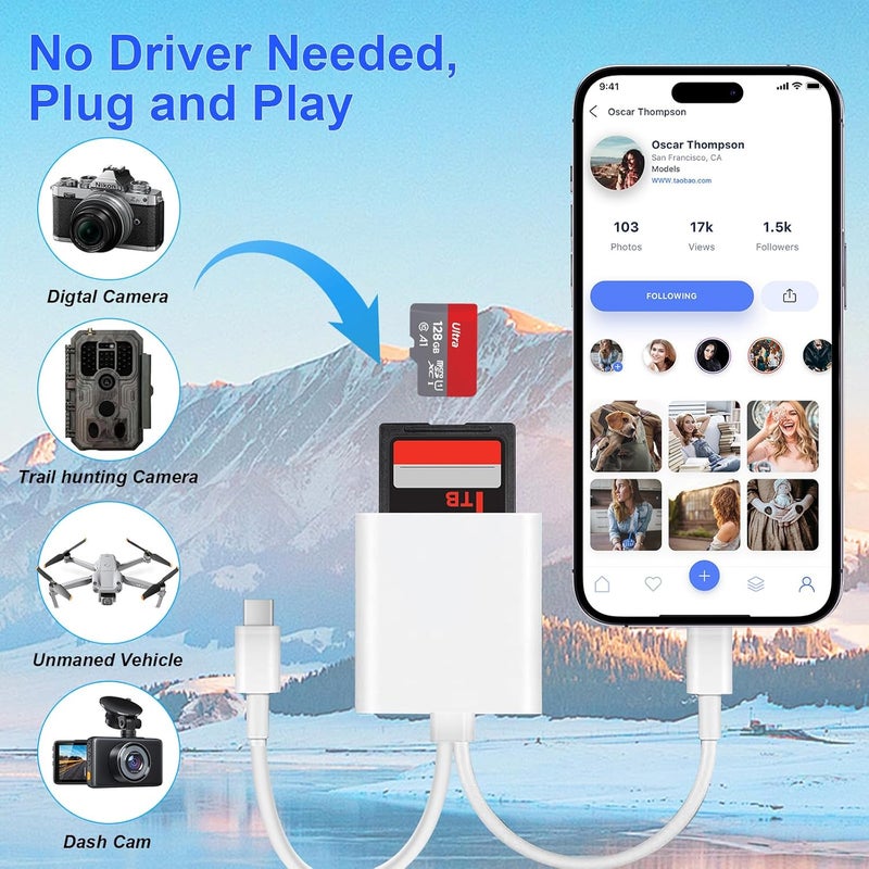 Denlane SD Card Reader for iPhone iPad, USB C & Lightning Dual Interface Memory Card Reader, Digital Camera Adapter to iPhone/MacBook/USBC Laptop for SD/TF/Sim Card, Plug & Play, Camera Accessories - Image 5
